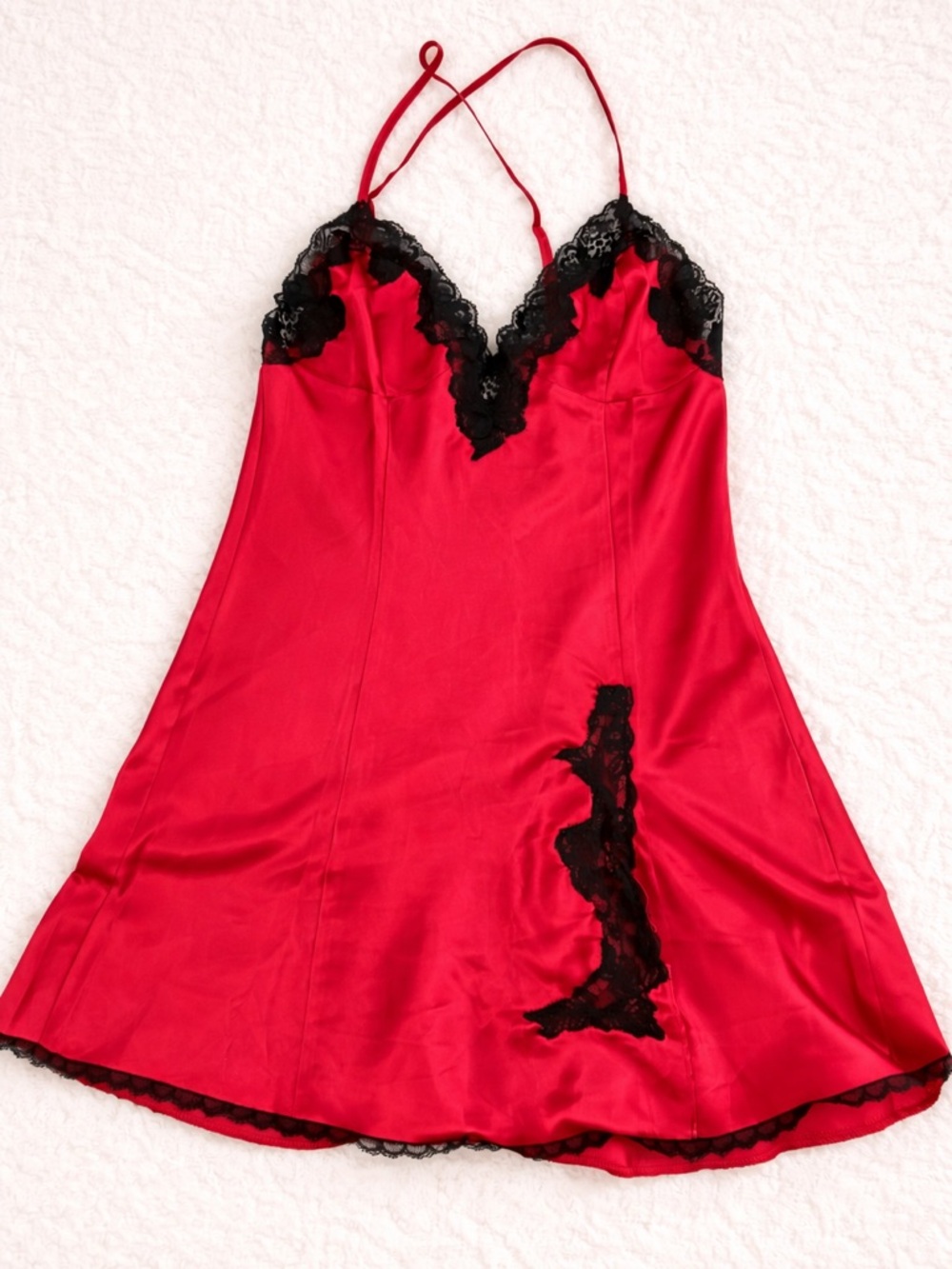 Frederick’s of Hollywood Red Satin Lace Chemise Slip Dress Small Sexy Lingerie